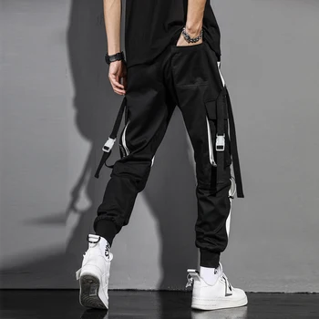 Taktička trake Hlače-teretni Gospodo Hip-hop Uličnu odjeću s elastičan struk Kolaž hlače za trčanje s više džepova Crno Bijeli WB510