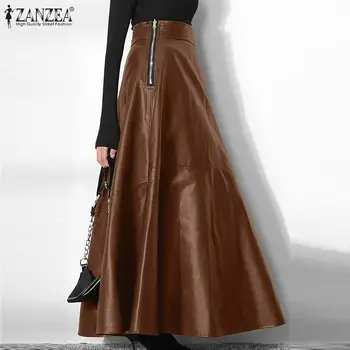 ZANZEA OL Elegantna suknja s visokim strukom Mujer Faldas Ženska moda monotono suknja od umjetne kože 2021 Jesenski godišnjeg odmora college Suknja-trapeza негабаритная
