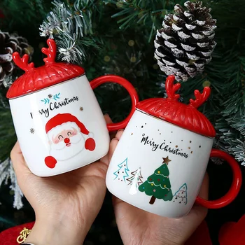 Djed Mraz je Bubalo Par Čaša za vodu Božićni poklon Jelenji Rog stakleno Keramička Šalica Vode Poklon kutija demitasse s Poklopcem Žlica Sublimacija nabava