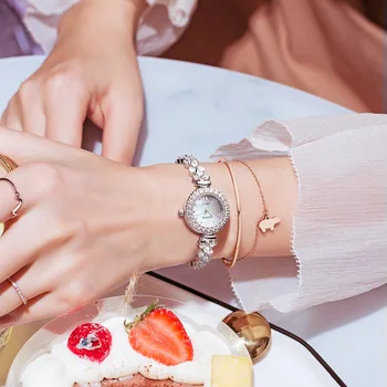 ROCOS Ženske svakodnevne kvarcni sat sa dijamantima Vodootporan satovi Modni brojčanik u obliku školjke Uvozne ručni sat sa kvarcni mehanizam