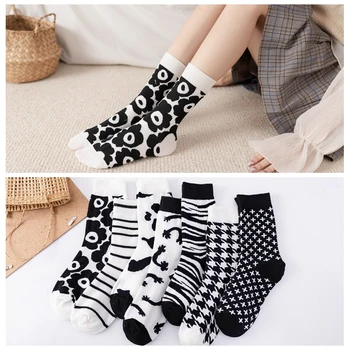 Korejski poezija je umjetnost retro crno bijela boja харадзюку cvijet zebra mliječna krava tekstura pamučne čarape za djevojčice jednostavne pamučne čarape