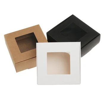 10шт Kutija od Kraft-papir Smeđa/Crna/Bijela Karton Ručno Transparentni Prozori PVC Kutije za Sapun Kraft-papir za Vjenčanje bombonijeru 2021
