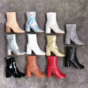 Odvojeno čarapa za žene Ninja Таби Čizme Ženske čizme Kožne cipele Korporativni dizajn MM6 Cipele na okruglom petu Dama 7,5 cm / 3,5 cm Čizme na petu