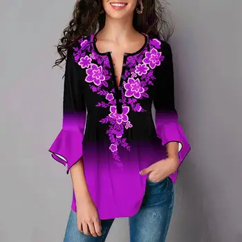 Vintage Moderan Градиентная color tisak Majica okruglog izreza Proljeće i Jesen Pulover s po cijeloj površini Tanka vanjska odjeća