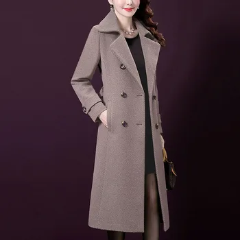 2021 Jesensko-zimsko novi vune kaput za žene srednje dužine iznad koljena plus size popularno kaput u psić kavez