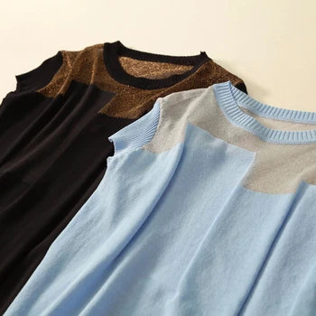 Patchwork svilene вязаная ženska bluza 2021, moderan pulover kratkih rukava i okruglog izreza, košulje za žene, fine ženske bluze Blusas 8796
