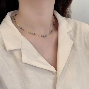 Korejski jednostavan temperament divlje mali svježe ručni rad od šarene perle kristal ogrlice ogrlice ogrlice za žene