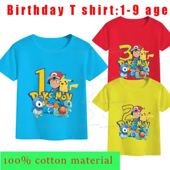 Pokemon Dječje pamučna t-shirt Djeca Pikachu El Кетчум Plava majica Broj Dana Rođenja djeteta Ljetna odjeća s ispis iz crtića Majice Majice
