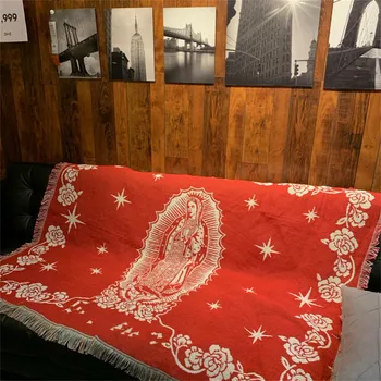 Jednokrevetne svakodnevne deke Djevica Marija moderan tepih prekrivač za krevet Dekoracija sretan pelene Kauč za odmor Tepih pletene crveni tepisi, tapiserije