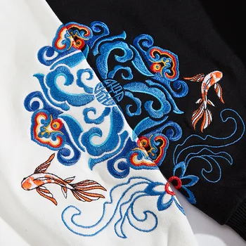 Muški Veste s kapuljačom s vezom Kineskom veste sa životinjama i ribama Retro Funky par Majica Muški pulover Pamuk Jesenski vanjska odjeća