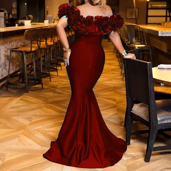 Ženski večer elegantne duge haljine Maxi 2021 Seksualne s otvorenim ramenima volanima Maksi haljina Šarenilo haljina s urezima Sirena Večernje haljine