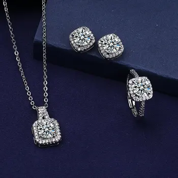 Обручальная Laboratorij za Komplet nakita s dijamantima od 925 sterling srebra Večernje Vjenčano prstenje, Naušnice Ogrlice za žene Svadbeni nakit s dragim kamenjem