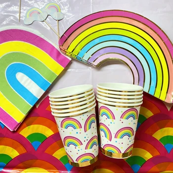 Омилут Šarene Prelijete Tanjuri, Šalice Rainbow Jednorog Dekor za Dječji Rođendan Tuš Poklon Na 1. Rođendan Za dječje Potrepštine Dekor