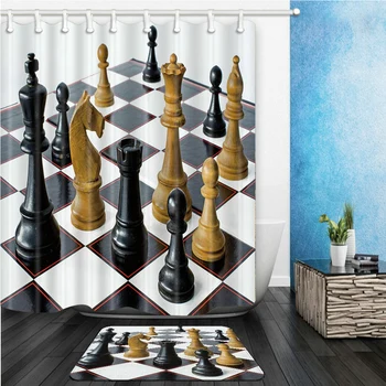 Međunarodni Šahovski Zavjese Za tuš Set Drvenih igračaka sa slikom za ispis Dekor kupatilo Osnovna Zavjesa za kadu i Фланелевый tepih Tepih