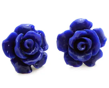 ženski 12 mm lapis Lazuli Klesanog Cvijet Ruže od 925 Sterling Srebra elegantne Naušnice