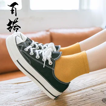 Proljeće i ljeto Čista Boja, Pamuk, ženske čarape Srednje dužine Korejski čarape Kawaii Ženske čarape Harajuku u опрятном stilu