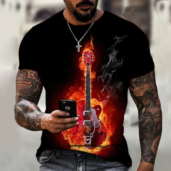Ulica muška t-shirt 3D Gitara Rock Majica sa po cijeloj površini Muška ženska Casual majica okruglog izreza i kratkih rukava Moderna muška majica