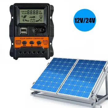 Dual Usb Solarni Laadregelaar 10/20/30A 24 Automatski Kontroler Solarne Punjenja PWM Kontroler LCD Zaslon 5 U Izlazni Punjač Za Solarne Ploče