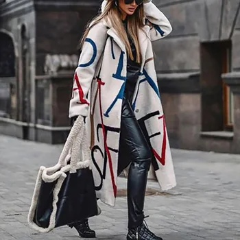 Svakodnevni ženska duga jakna s po cijeloj površini 2021 Jesen-zima s dugim rukavima, slobodno kaput s lapels, da se zagrije, Trendi ženski vuneni kaput