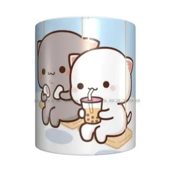 Breskve I Goma Moti Mačka Čaj s Mjehurićima Keramičke Šalice i Šalice za Kavu Šolja za čaj s mlijekom Breskve Mačka Goma Moti Mačka Mače Slatka Romantična Kawai