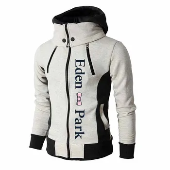 Nova jesensko-zimska muška jakna s igle i logom Eden, Branded ispis, muška majica s ovratnikom-stalak, topla jakna na dual patentni zatvarači