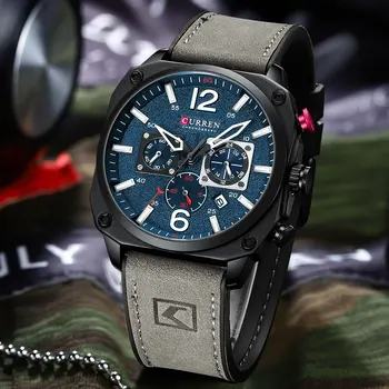 Brand CURREN Luksuzne Muške Smeđe kvarc ručni sat za muškarce koje ostavljaju dial Kronografa Kožne Sat Svakodnevne Sportski sat