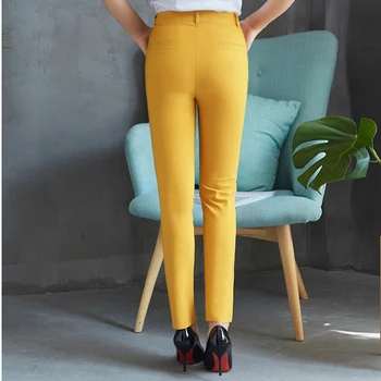 Svakodnevne hlače od mekog pamuka boje čokolade za djevojčice, osnovne oblikovana office hlače, Modni elastične hlače-olovka, Maksimalna visina 165 cm