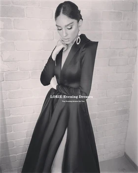 LAURIE Jednostavne crne duge večernje haljine Meramid 2022 s bočnim prorezom V-izrez i dugim rukavima Večernjih haljina za prom Arapski večernje haljine u Dubaiju
