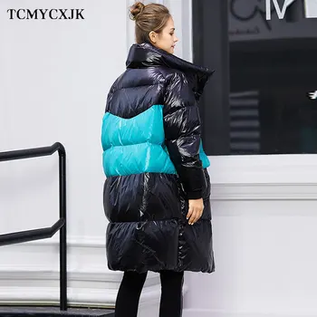 Nova цветоблокирующая dolje Ženska jakna s ovratnikom-otpornog Debeli korejski moda Plus Size Duge tople ženske jakne Zima 2021