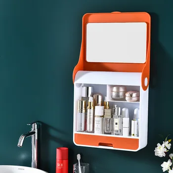 Zidna Kutija za pohranu kozmetike sa Ogledalom Box za pohranu Velikog kapaciteta Toaletni Stol Za njegu kože Prašinu Stalak za prtljagu