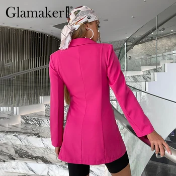 Glamaker ružičasto-crvena ženska cvjetne čipke seksi jakna, haljina je elegantan ručni suptilna večernjim blazer office dame tanki povez jesenski jakna nova