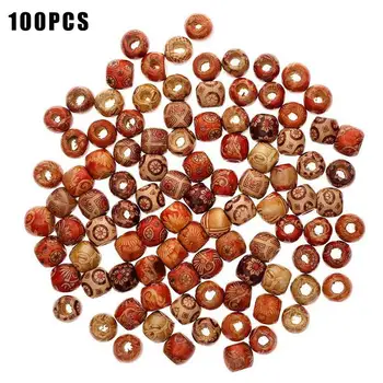 Mješoviti 100pc(A) DIY perle 9*10 mm tiskane drvene perle s velikim otvorom uzorak kantu drvene perle obojene drvene perle 100 kom/pak.