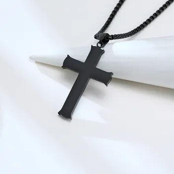 ZORCVENS Klasični Muški Križ Privjesak Ogrlica za Muškarce Crna Od Nehrđajućeg Čelika Karika Lanca Ogrlica Kristova Vjera Molitva Nakit