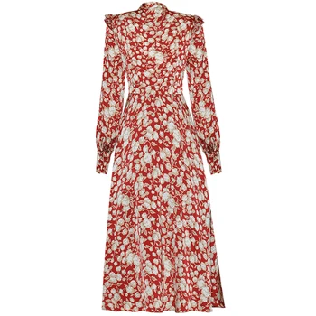 2021 Moderan dizajn haljina za žene Pista Nove cvijeće po cijeloj površini ukrašen Šarenilo haljini dugih rukava Elegantne haljine