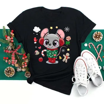 Slatka sova Modni crne majice s Božića Životinje Grafička ženska t-shirt 90-ih godina za djevojčice Svakodnevne ženske majice Harajuku Kawaii
