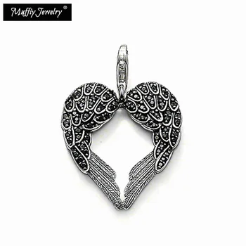Privjesak u obliku srca s crnim Krilima,Trendy modni ukras u europskom Stilu za žene, Poklon od srebra 925 Sterling ,Super posao,Pravo ogrlica