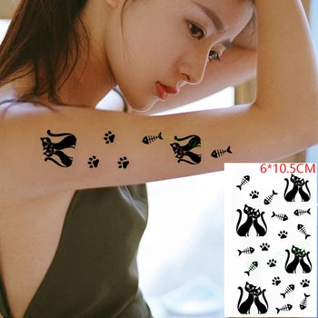 Vodootporne Privremena tetovaža Naljepnica ins Crna mačka riba kosti lapa s po cijeloj površini slatka Body art tattoo flash lažna tetovaža dizajne za žene i muškarce