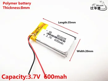 Litreni energetska baterija dobre kvalitete 3,7 V,600 mah,802035 Polimer li-ion / li-ion baterija za IGRAČKE,BANKE HRANE,GPS,mp3,mp4