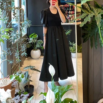 Šarenilo crno трикотажное haljina za žene 2021 ljeto sa zelenim rukavima Duge haljine u Plus Veličine Elegantna večernja haljina vestidos