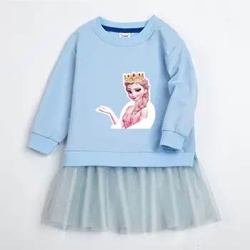 Jesenski dječje odjeće, Smrznuta Princeza Elsa Duge veste Lijepe kostime za djevojčice Jesenski dječje majica-haljina