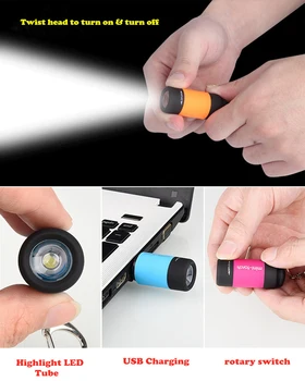 Mini Vodootporne LED Svjetiljke USB Punjiva ručna Svjetiljka Svjetiljka Džep Privjesak Baklja Super Svijetle Kamp Avantura Svjetlo