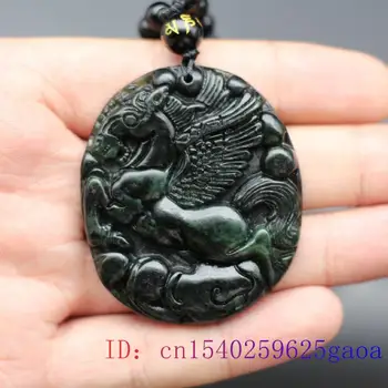 Jade Dragon Konj Privjesak Ogrlica Prirodni Rezbarena Moda Crna Zelena Kineski Nakit Amulet Šarm Pokloni