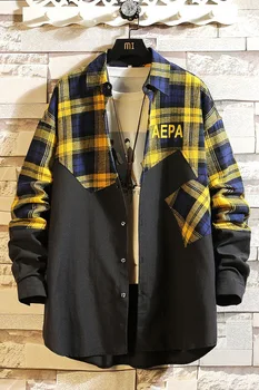 Харадзюку Japanski stil Фланелевая pokrivač muška košulja 2020 Hip-hop Patchwork košulja na zakopčane s dugim rukavima, Par Korejski odjeća Харадзюку