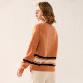 Ženski pulover s полувысоким izreza od čiste vune Pletene majice Jesensko-zimske kontrastne boje Slobodna jakna velike veličine Korejski košulja