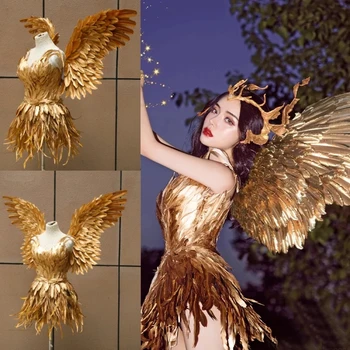 Seksi Vila Anđeo Cosplay Odijela Zlatno Pero Krila Vile Večernja haljina u viktorijanskom stilu Princeza Djevojka Kostimi za Noć vještica