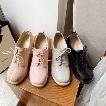 Plus Size 34-43 Ženske cipele-brod na čipka-up 2021 Proljeće i Jesen Novi blok cipele na visoku petu Uredski ženske haljine Večernje cipele pink crna