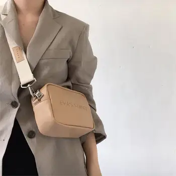 2021 Široki remen Mini Kožna torba na rame Za žene Jednostavne torbe poruke Ženska Mali trg Modna torba torba preko ramena za mobilni telefon