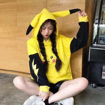 Japanska Anime Kawai Pikachu Majica Hoodies 2021 Slatka Pokemon dugi rukav Ženska majica Zimska ženska odjeća Harajuku Vrhovima