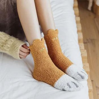 Slatka debele čarape s кошачьим pandža Ženske baršun čarape od koralnog runo za djevojčice debele Zimske tople čarape Ženske čizme Home paul Calcetine