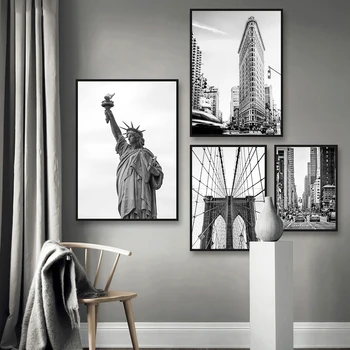 New york giants krajolik Platnu Plakat Graviranje Kip Slobode Crno - bijeli Zidni Likovna slikarstvo Slike Uređenje dnevnog boravka